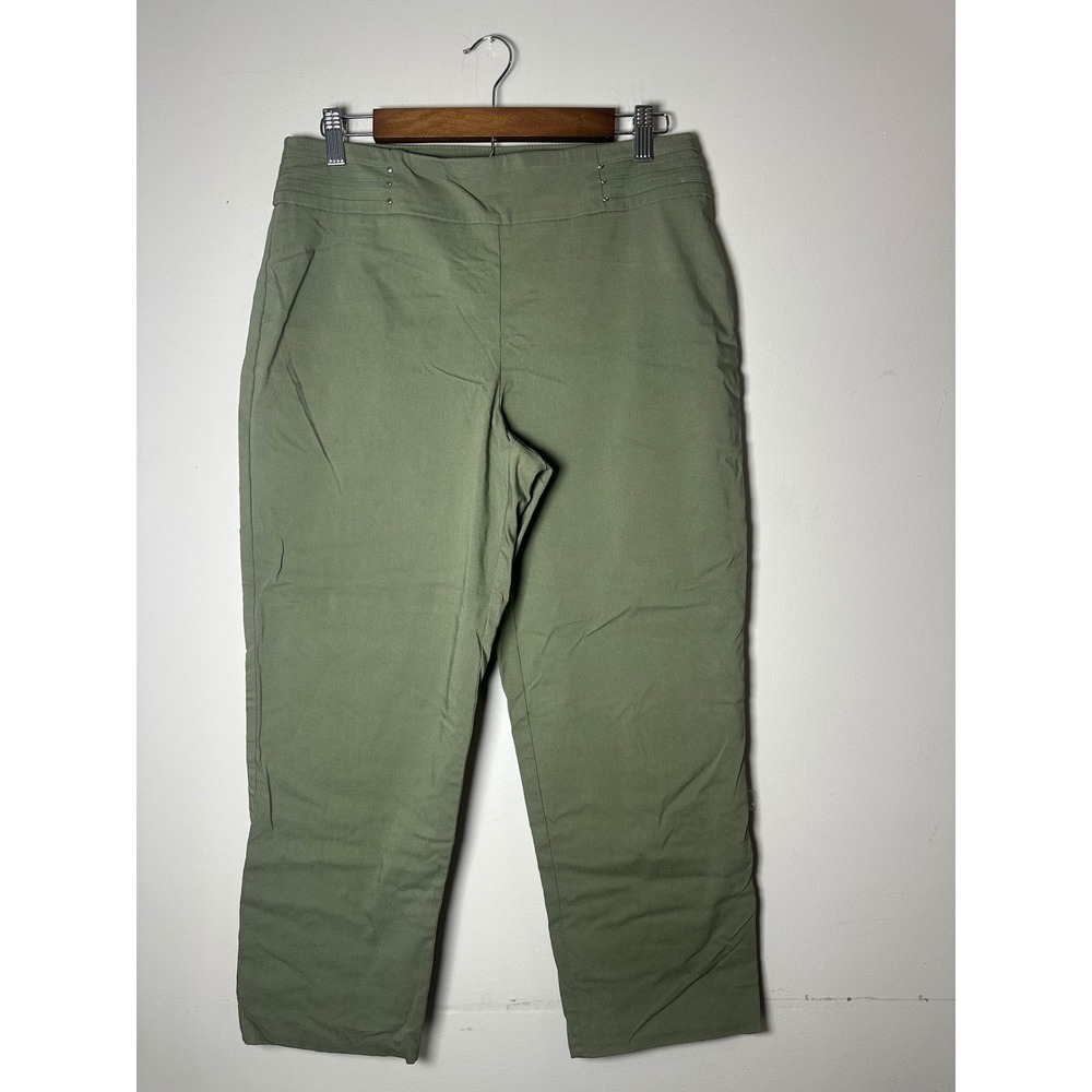π JM Collection Olive Green Studded Waist Crop Pants Women M Pull On Utility